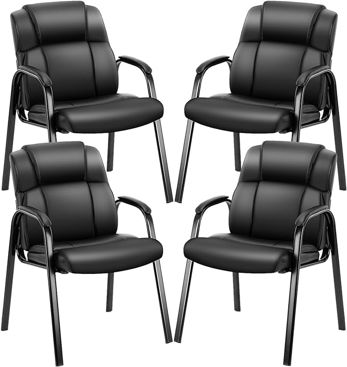 Leather Guest Chair Set of 2 with Padded Arms, Comfy Waiting Room Chairs