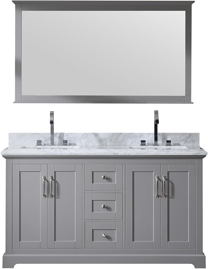 Mareo 60" Solid Wood Double Sink Bathroom Vanity | Marble Countertop & Backsplash