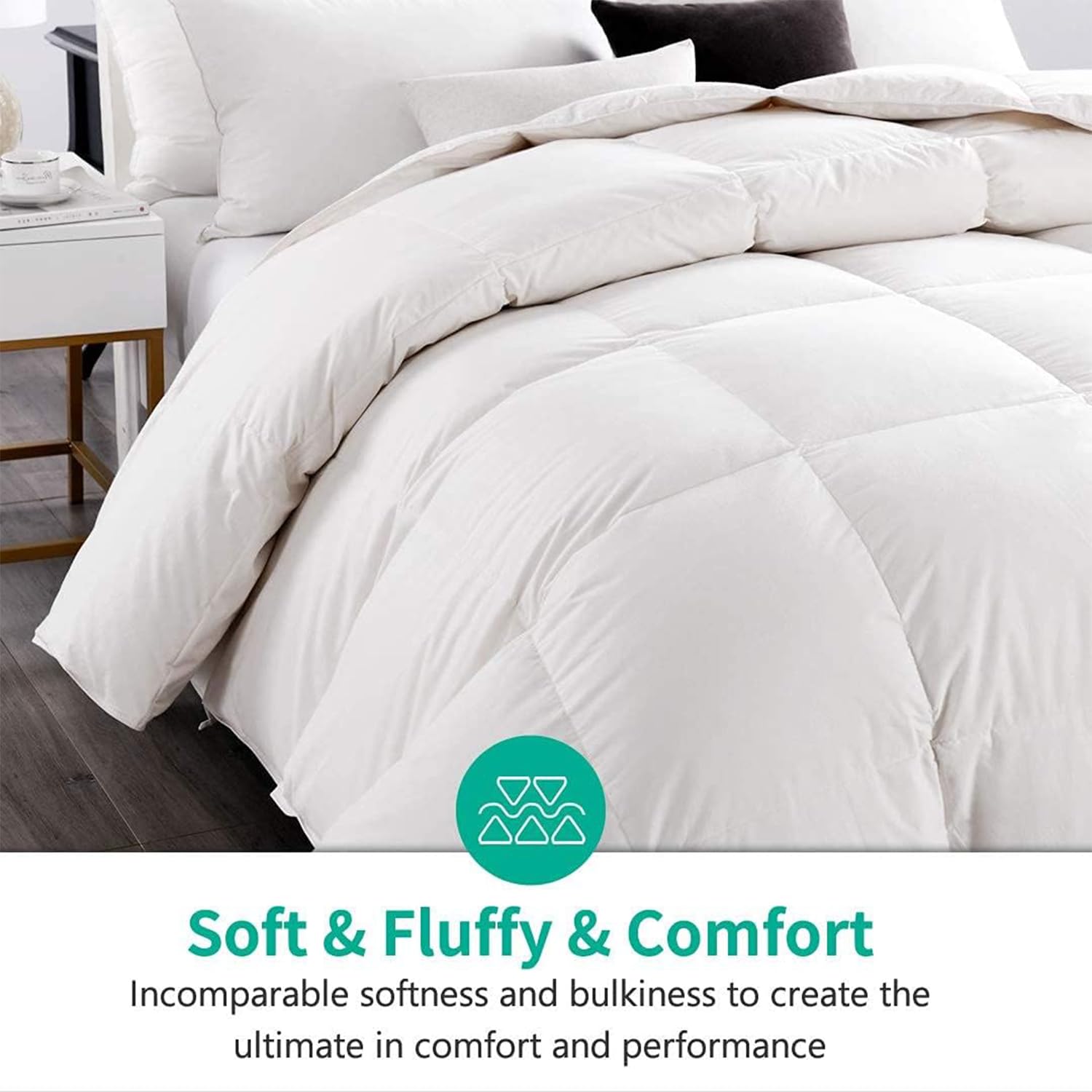 lightweight Feathers Down Comforter Super King, Cooling Feathers Down Duvet for Warm