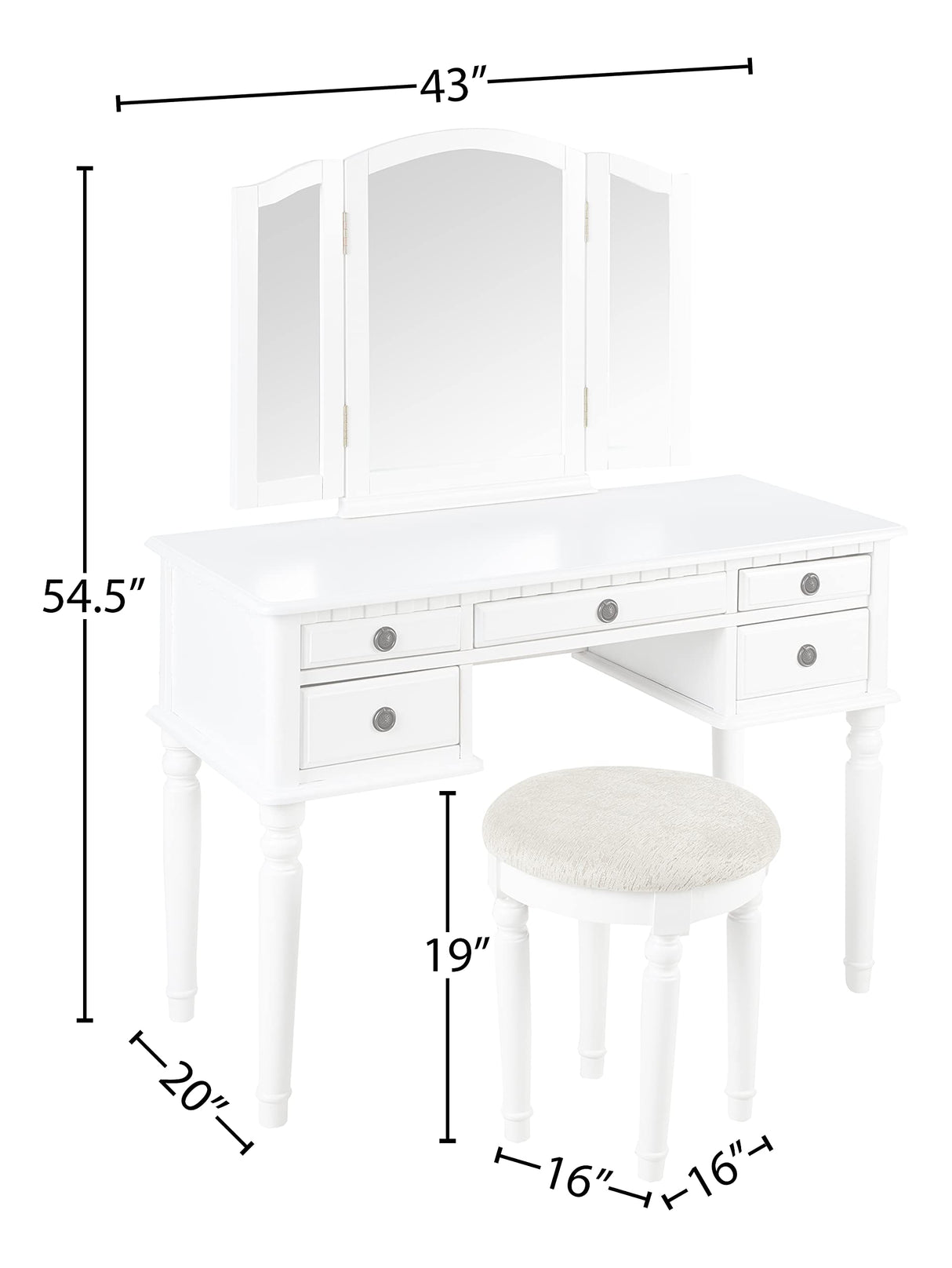 Croix Collection Vanity Set with Stool, F4074, White
