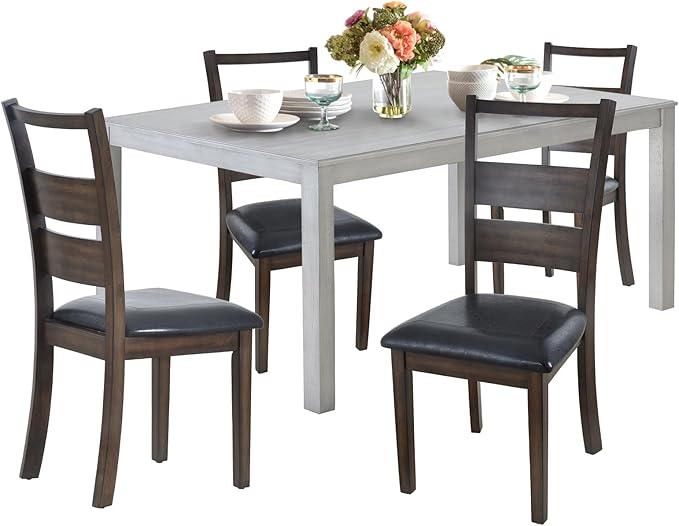 Wooden Dining Table Set, Mid Century Modern Rectangle Wooden Kitchen Table and PU