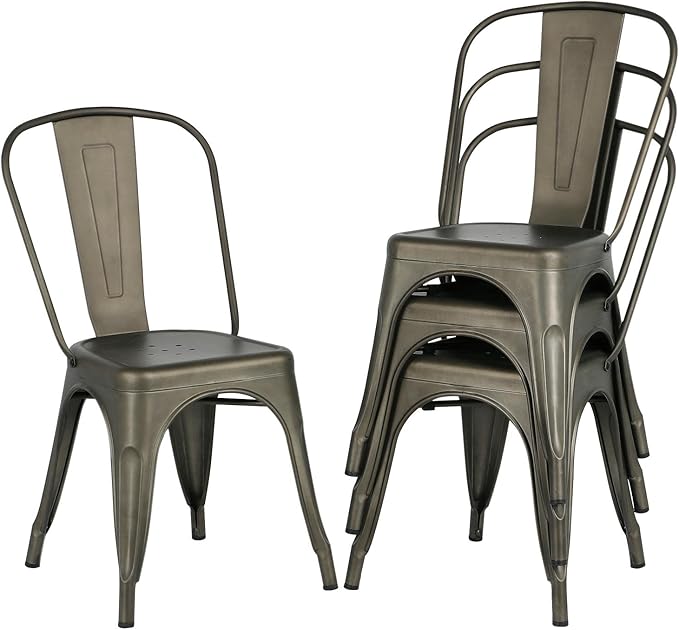 Metal Dining Chairs Set of 4, Indoor/Outdoor Patio Chairs