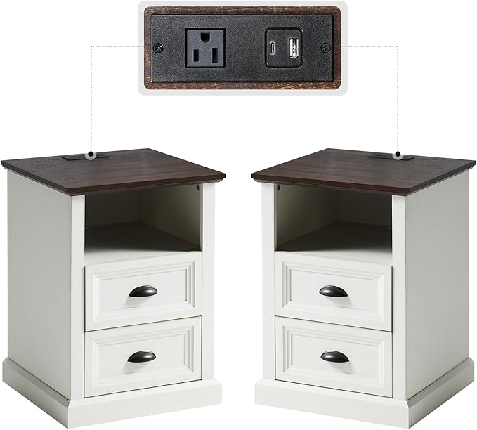 Table with Charging Station, Wood Side Table