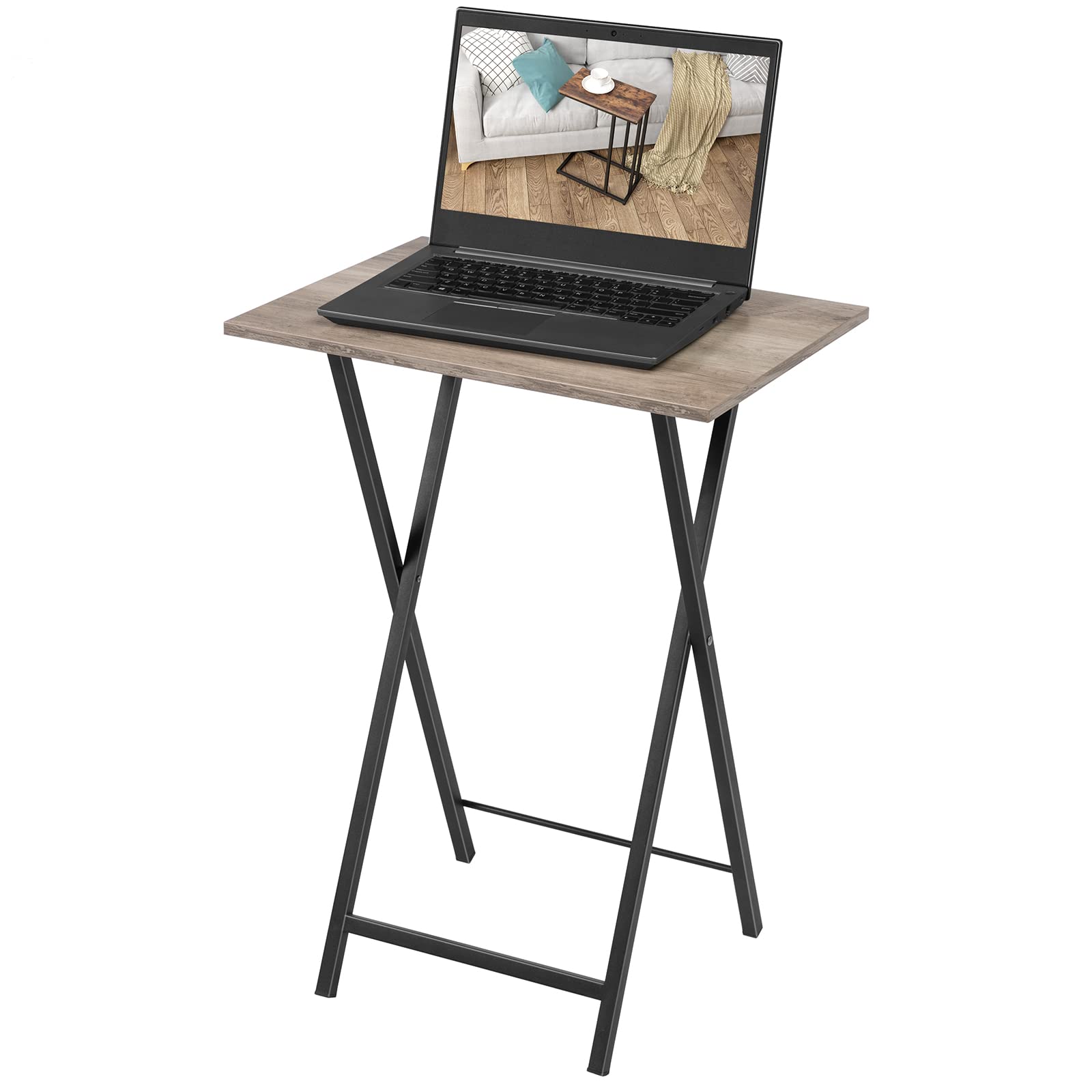 HOOBRO Folding TV Table, TV Tray, Stable Snack Table for Small Space, Portable Sofaside Table, Easy Assembly and Storage, Ideal for Snacks and Meals in Living Room, Greige and Black BG15BZ01