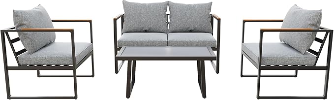 4-Piece Patio Conversation Set, Waterproof Outdoor Furniture Set with Thick Cushion