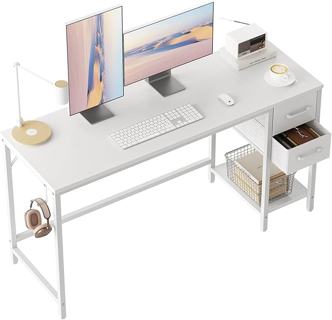 Computer Desk with 2 Drawers, 47 Inch Small Home Office Desk Study Writing Table
