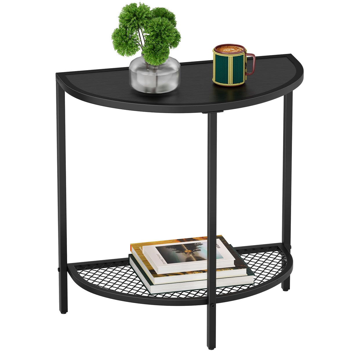 Black Side Table 19.7'' Half Moon Bed Side Tables 18.7"*10.4" Night Stand Small End