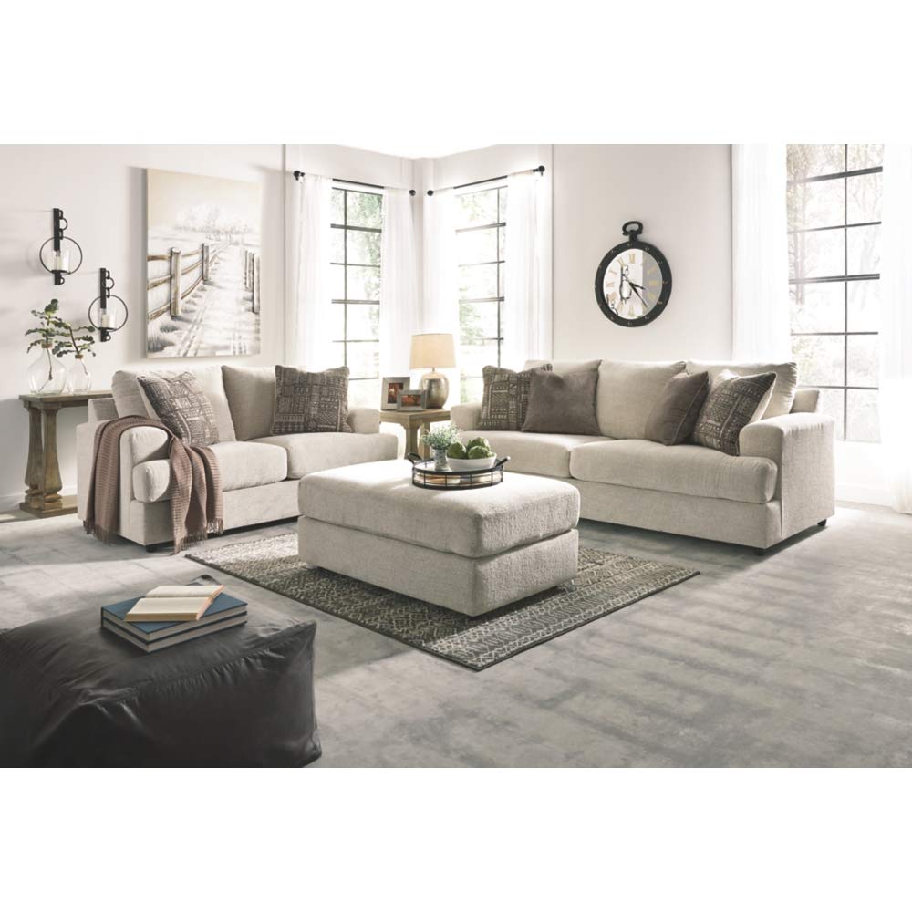 Soletren Contemporary Chenille Sofa with 4 Accent Pillows, Off-White