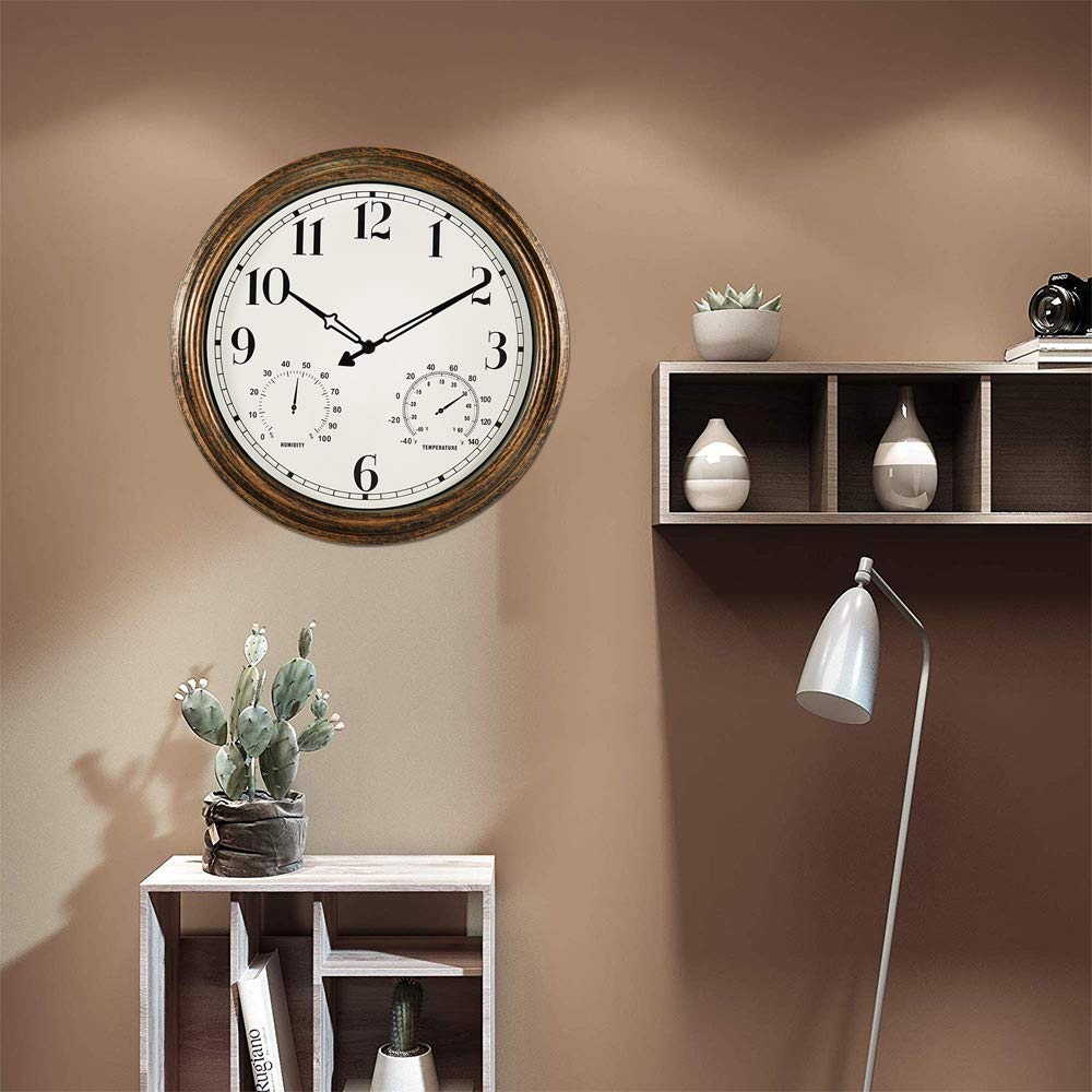 16 Inch Large Outdoor Wall Clock,Waterproof Vintage Non-Ticking Clock