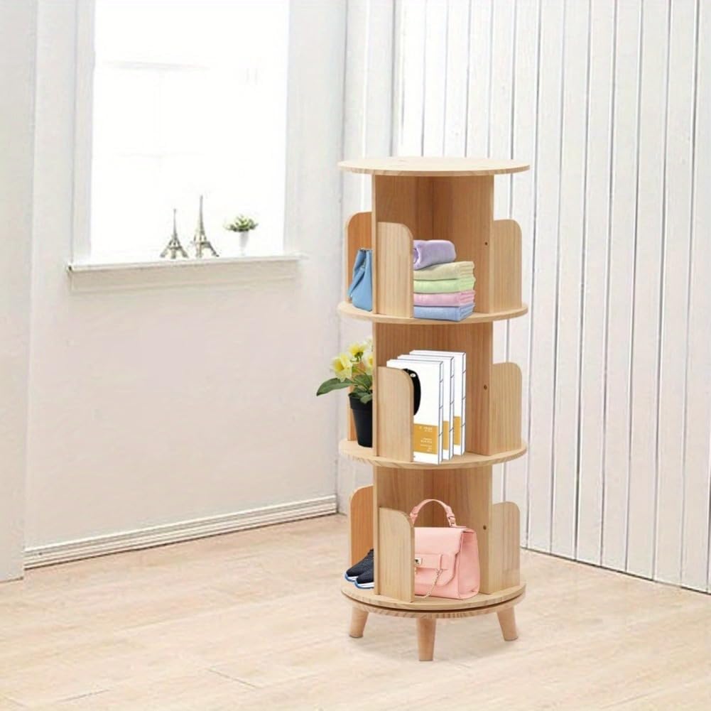 360 Display Floor Standing Bookcase Storage Rack 3 Tier Rotating Bookshelf