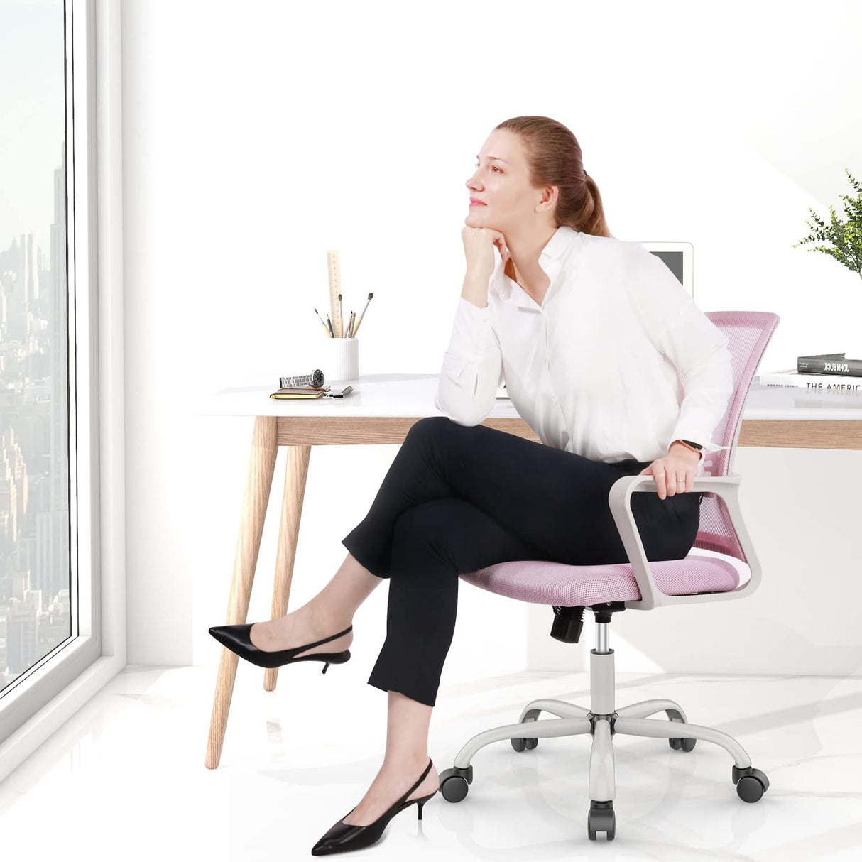 Pink Office Chair Ergonomic Desk Chair Mesh Home Office Desk Chairs Computer