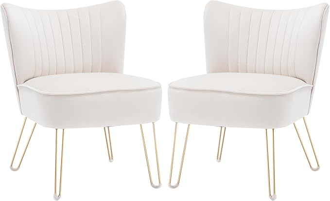 Accent Chairs Set of 2, Velvet Armless Living Room Chairs with Tufted Wingback Thicken