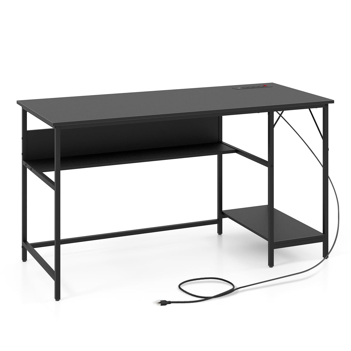 55 Inch Computer Desk with 4 Power Outlets & 2 USB Ports, Home Office Desk