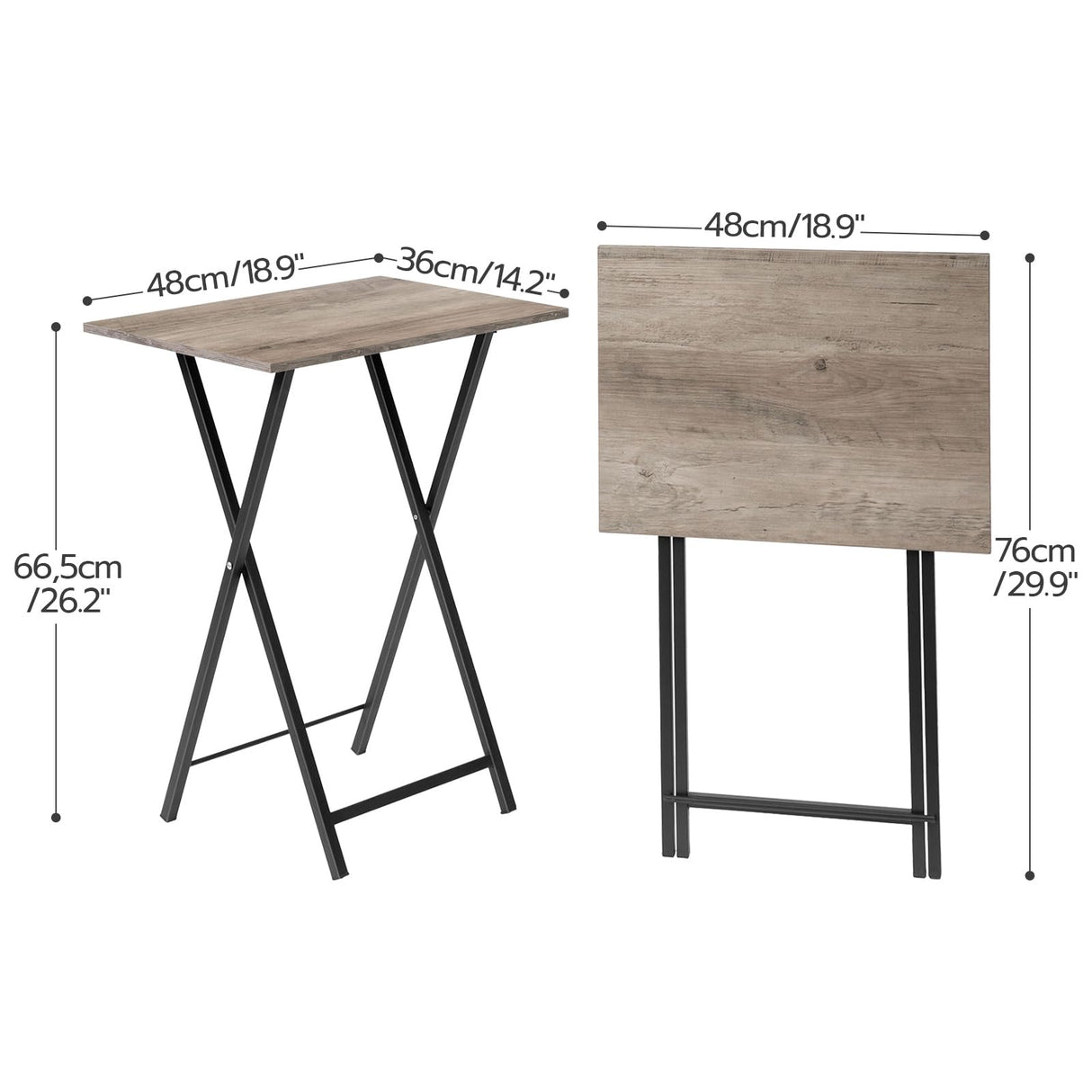 HOOBRO Folding TV Table, TV Tray, Stable Snack Table for Small Space, Portable Sofaside Table, Easy Assembly and Storage, Ideal for Snacks and Meals in Living Room, Greige and Black BG15BZ01