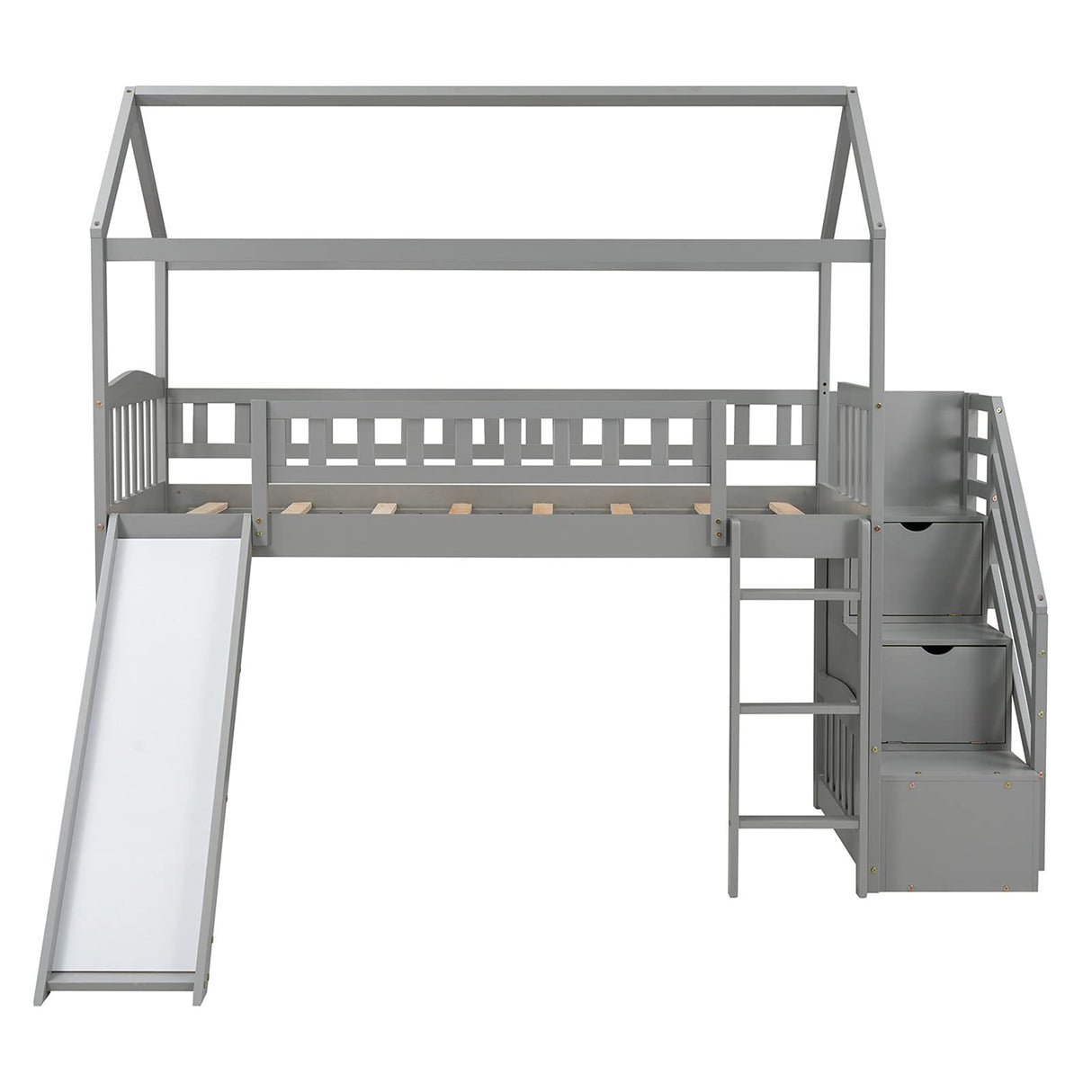 Loft Bed with Slide, House Loft Beds Twin Size with Step Storage Drawers Stairway