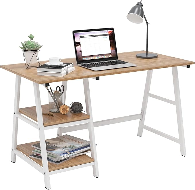 Computer Desk 47inches Trestle Desk PC Desk with Shelf Office Desk Workstation for Home Office