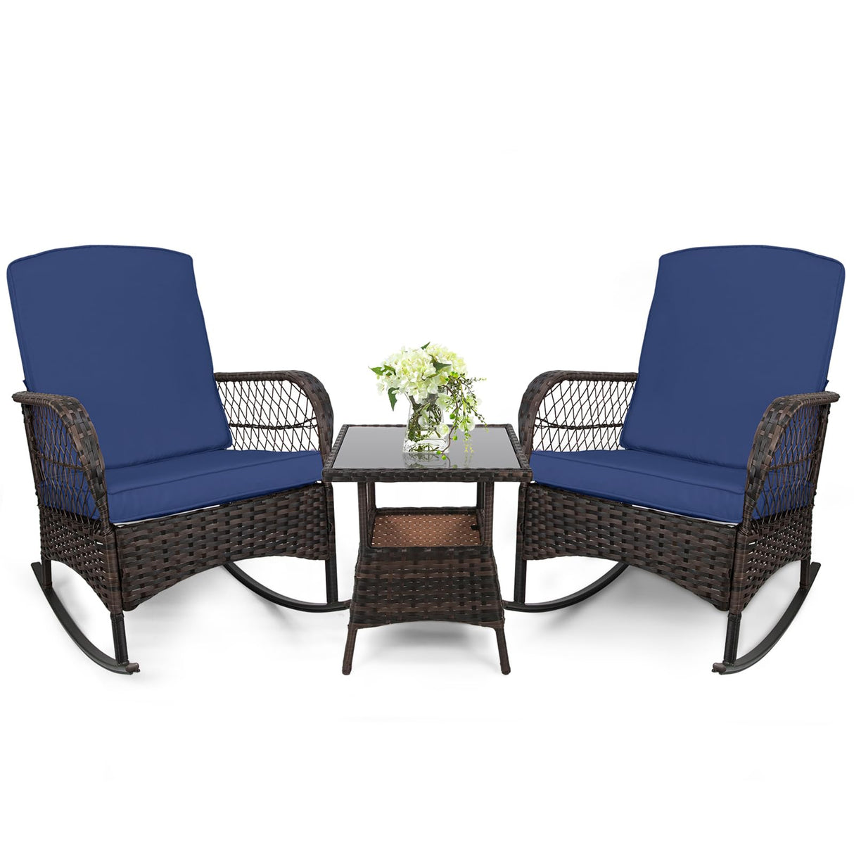 3 pcs Rocking Bistro Set Conversation Chairs with Arm Rest