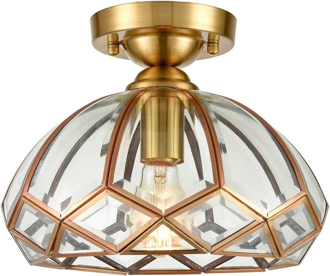 Gold Semi Flush Mount Ceiling Light Modern Brass Glass Ceiling Light Fixtures