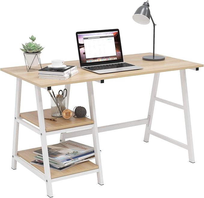 Computer Desk 47inches Trestle Desk PC Desk with Shelf Office Desk Workstation for Home Office