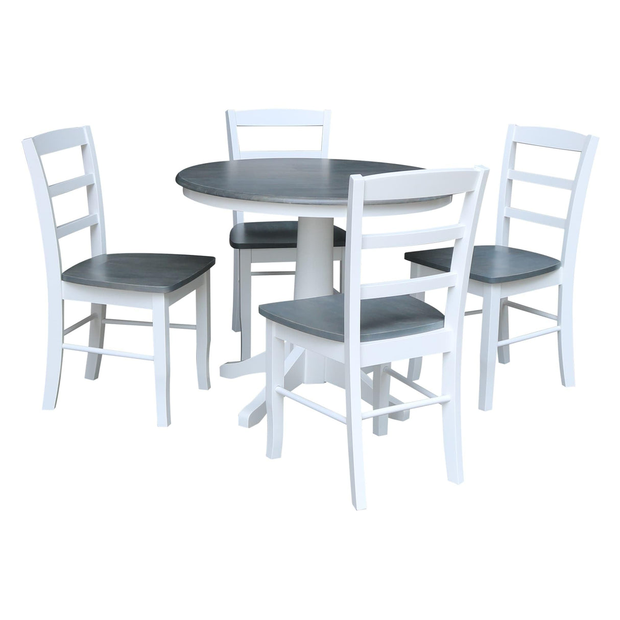 Concepts 36" Round Pedestal Dining 4 Table and chairs, White/Heather Gray