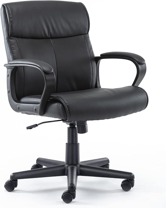 Home Office Desk Chair with Armrests, Adjustable Height, Lumbar Support - PU Leather