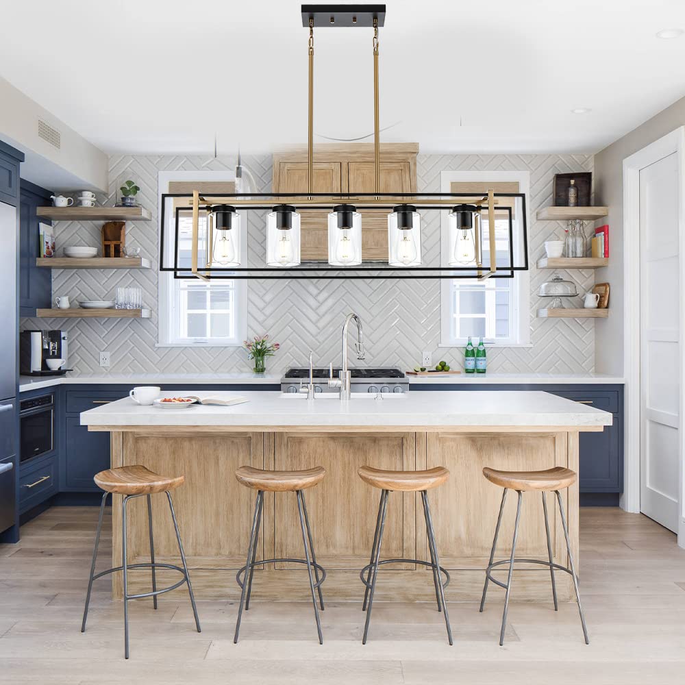 5-Light Farmhouse Chandeliers Black Brass Island Lighting Dining Room Pendant Light