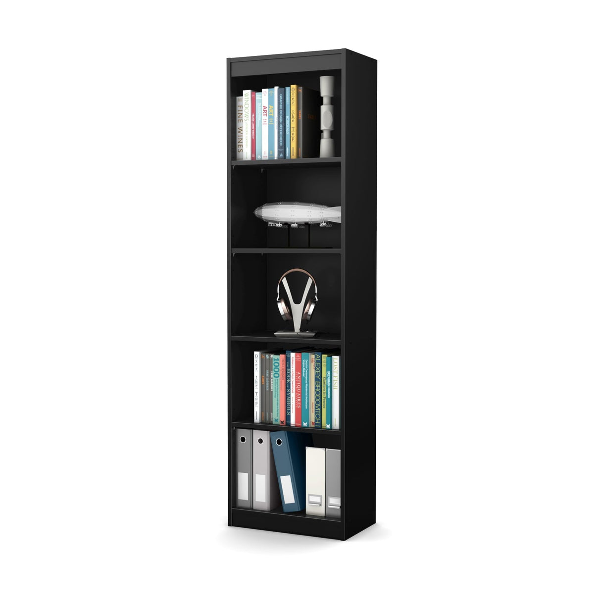 5-Shelf Narrow Bookcase, Pure Black, 7270758