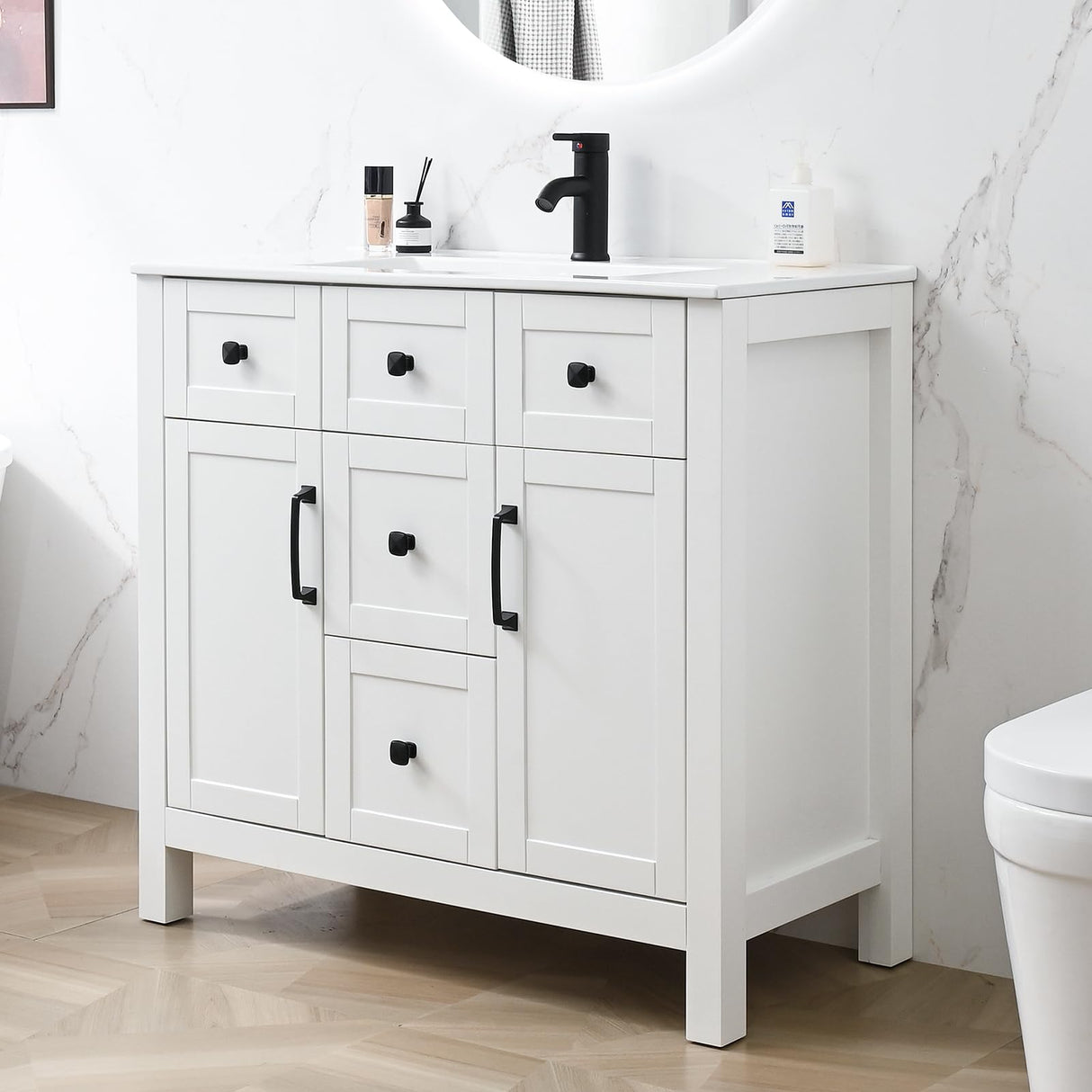 36-Inch Modern Bathroom Vanity with Sink, Large Freestanding Storage Cabinet