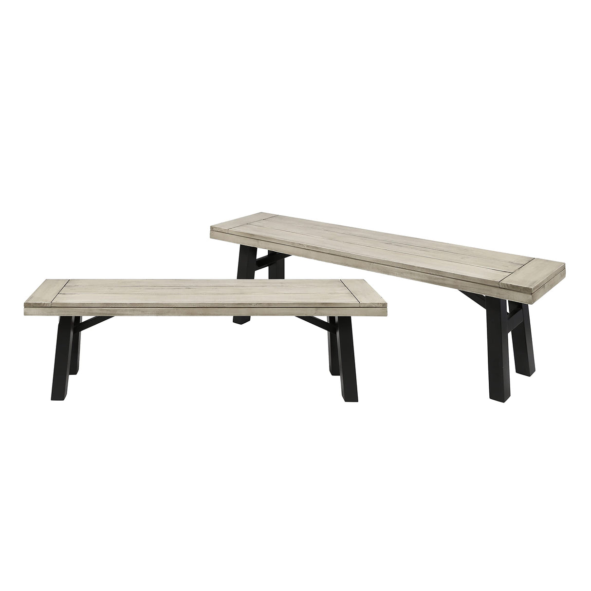 Bettina Dining Bench, Light Gray Wash + Black