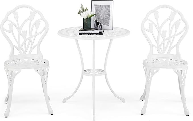 3 Pieces Patio Bistro Set, Rust-Resistant Cast Aluminum Outdoor Bistro Table and Chairs