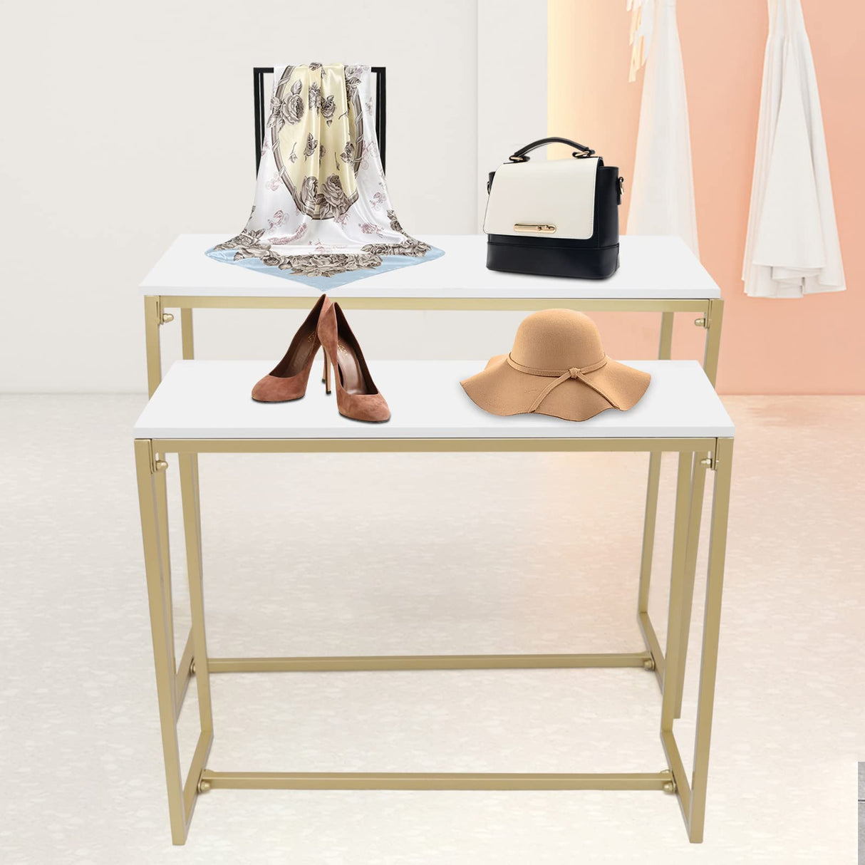 Modern Nesting Tables Retail Display Tables Set of 2 Shoes and Handbags