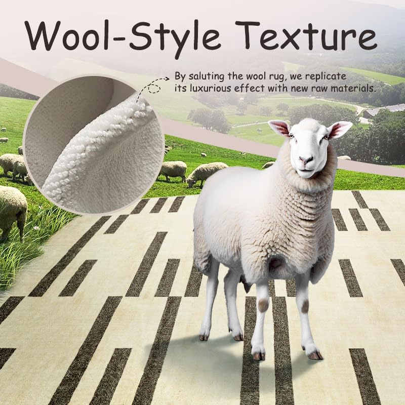 TTelephant Modern Machine Washable Area Rug 5x7, Spill-Proof Surface, Non-Slip Backing, Cozy Soft Faux Wool, Indoor Throw Rug, Living Room Rugs 5x7, Bedroom Rugs, Dining Room Rugs - Miro