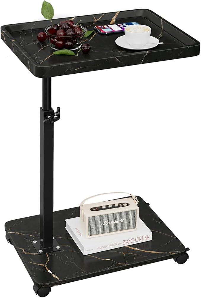 C Table End Table - Adjustable Height 360° Swivel TV Tray Table for Small Spaces