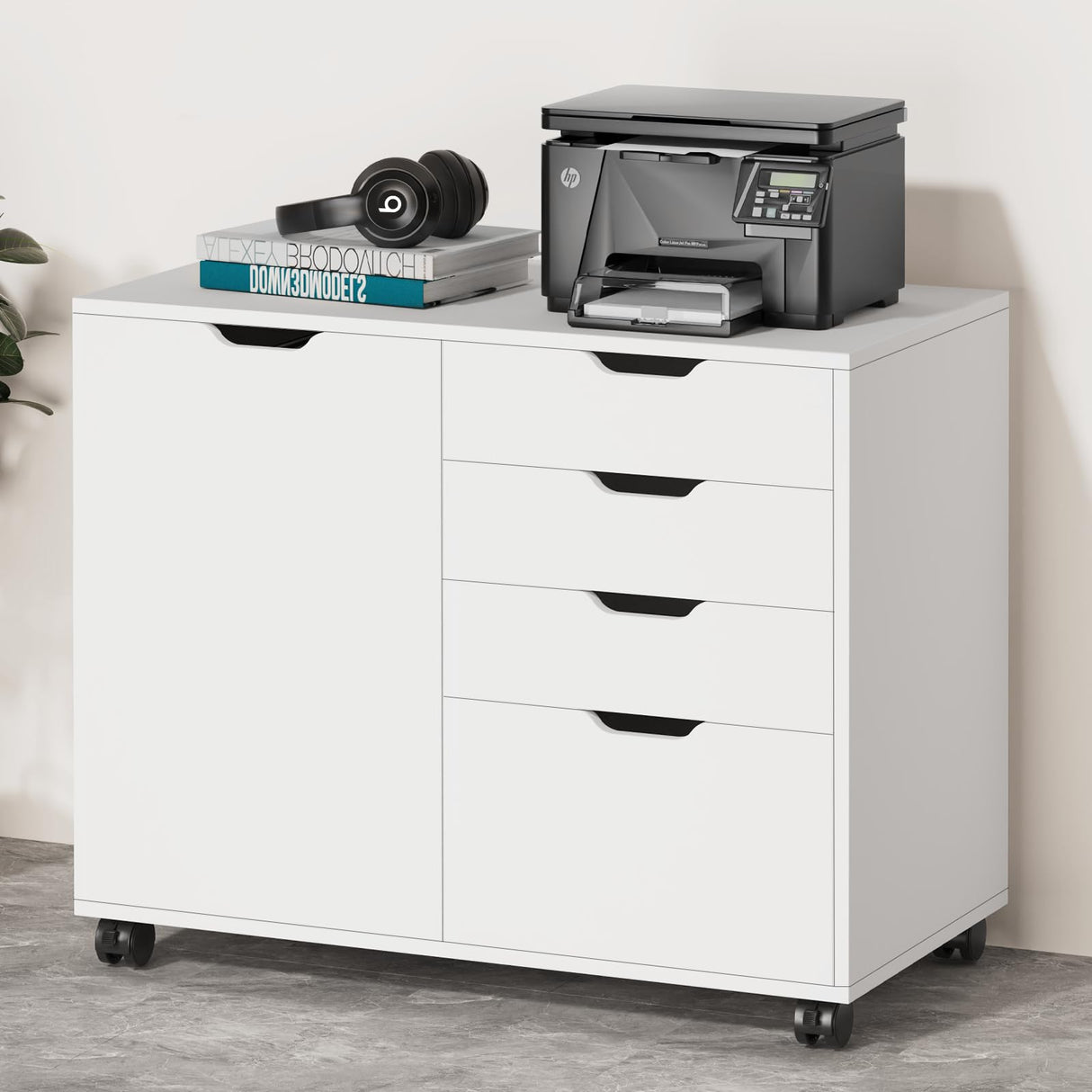 4-Drawer Wood Dresser for Bedroom, Black Mobile Storage Cabinet