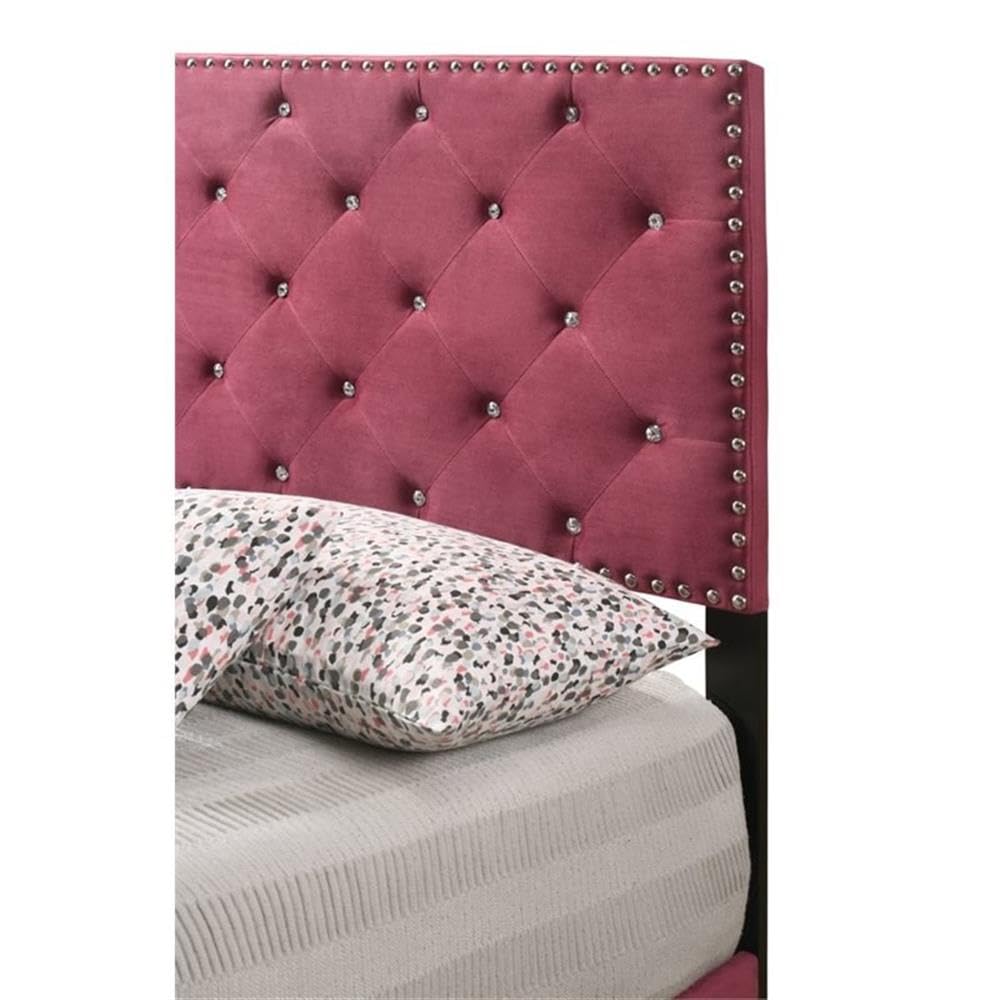 Glory Furniture Suffolk Velvet Upholstered Twin Bed in Cherry