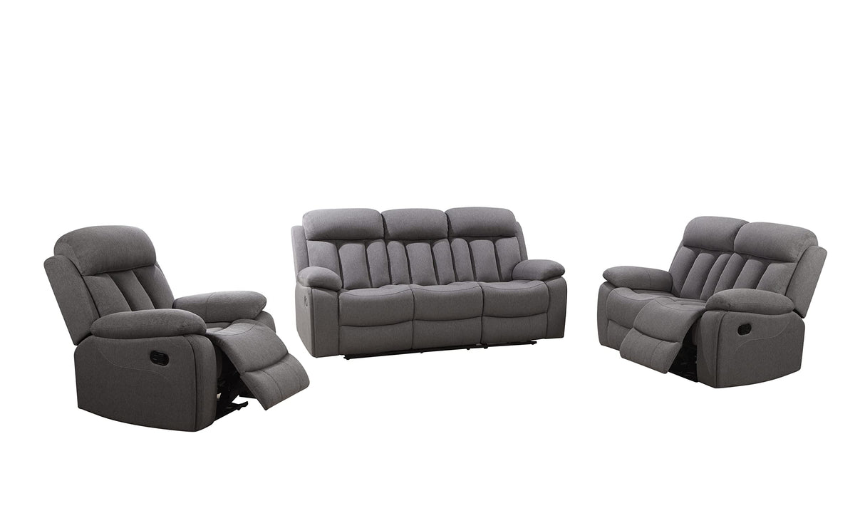 Living Fletcher Stain-Resistant Fabric Reclining 3pc Sofa Set, Gray