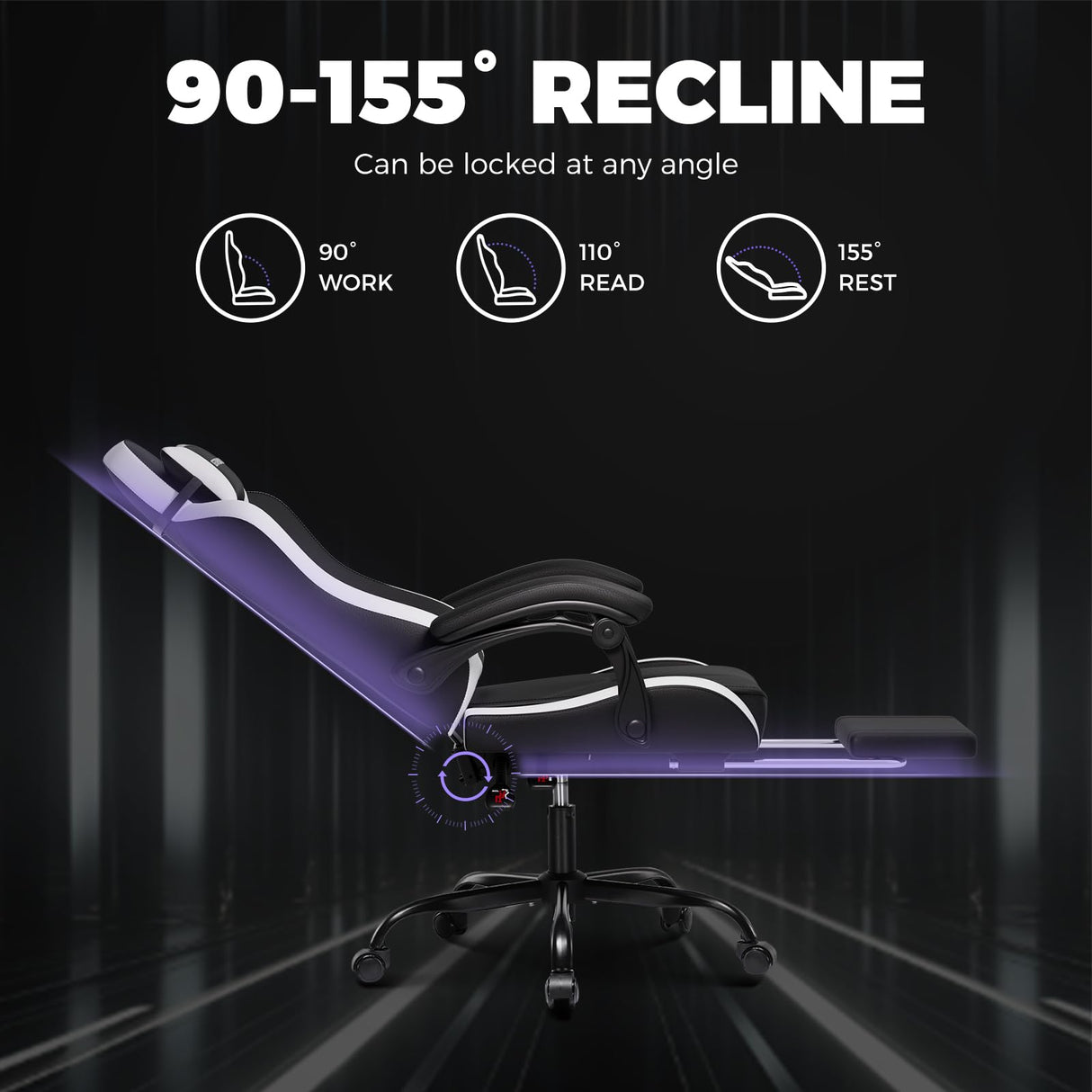 Ergonomic Gaming Chair with Footrest - Height Adjustable Reclining Office Chair