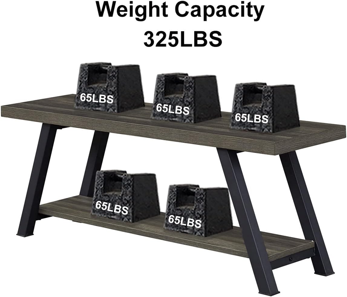 Storage Bench, Industrial Indoor Entryway Bench, Wood Metal Hallway Accent Bench