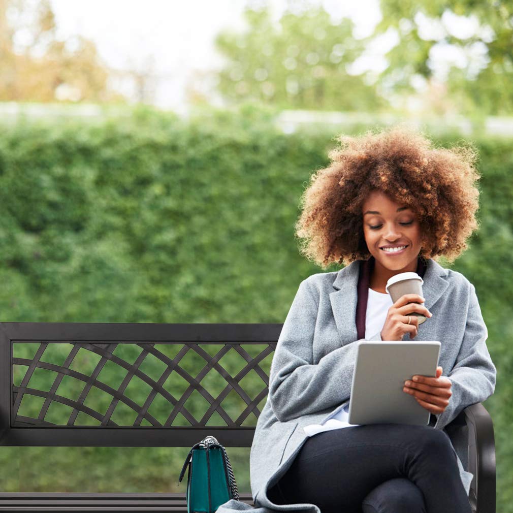 Garden Bench Outdoor Bench with Plastic Backrest for Patio Metal Bench Park