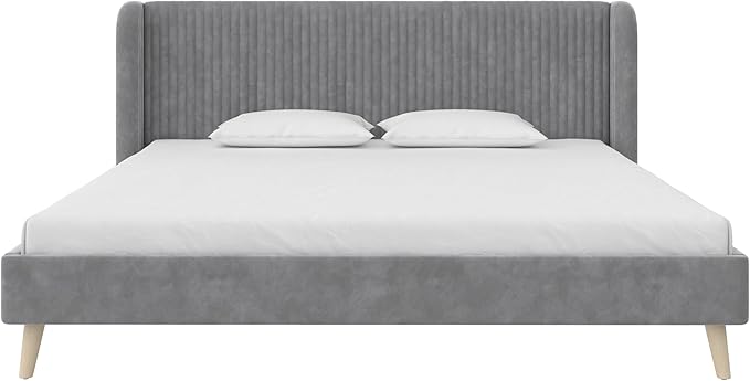 Holly Upholstered Wingback Bed Frame, Queen, Ivory Velvet