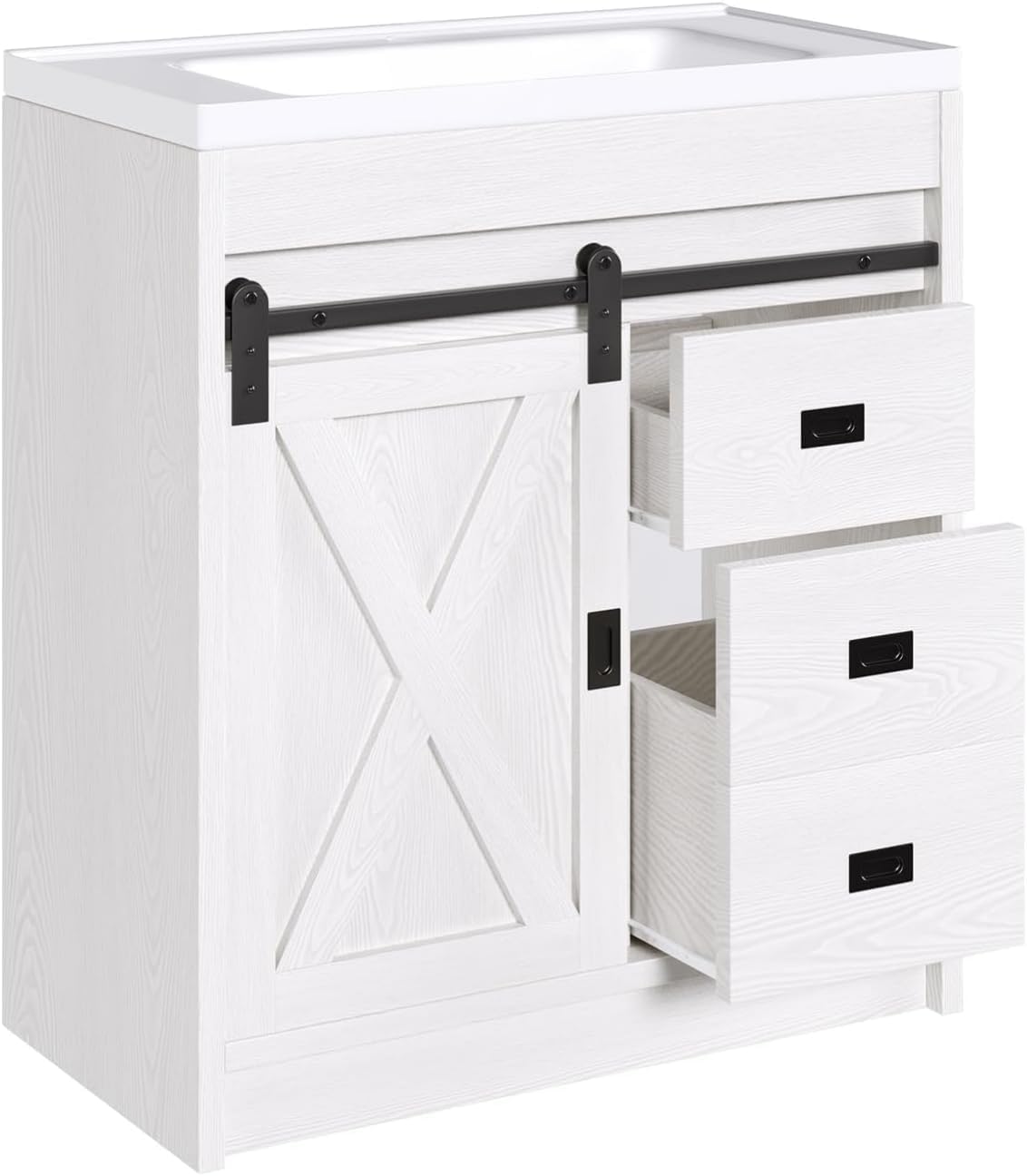 Farmhouse Bathroom Vanity with Sink, White Bathroom Vanity Cabinet with 3 Drawers