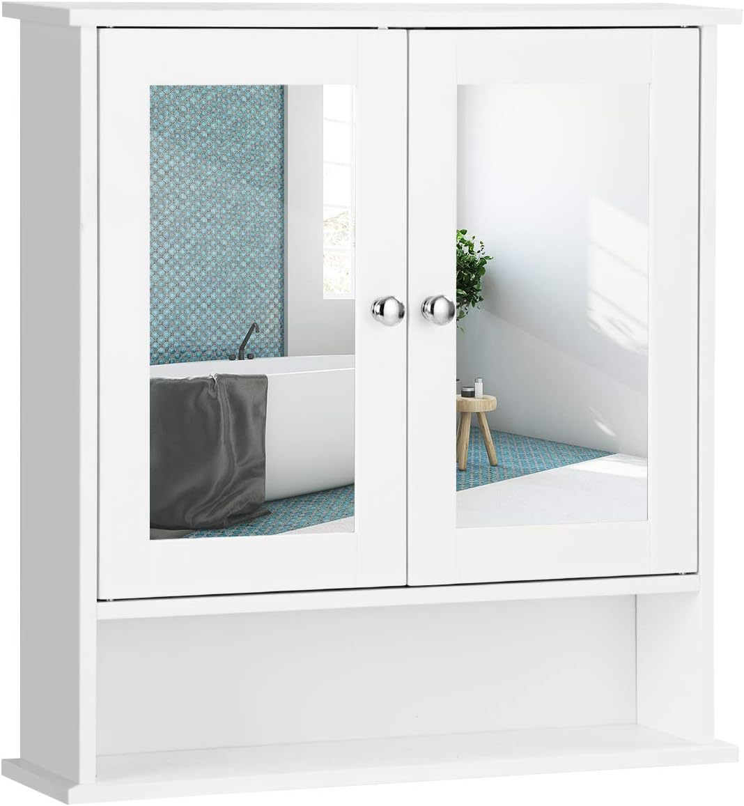 Bathroom Medicine Cabinet, Hanging Storage Cabinet with Double Mirror Doors