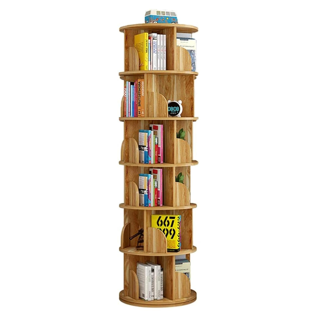 Flexible Rotating Bookshelf 360° Rotating Wooden Bookshelf Floor Bookcase
