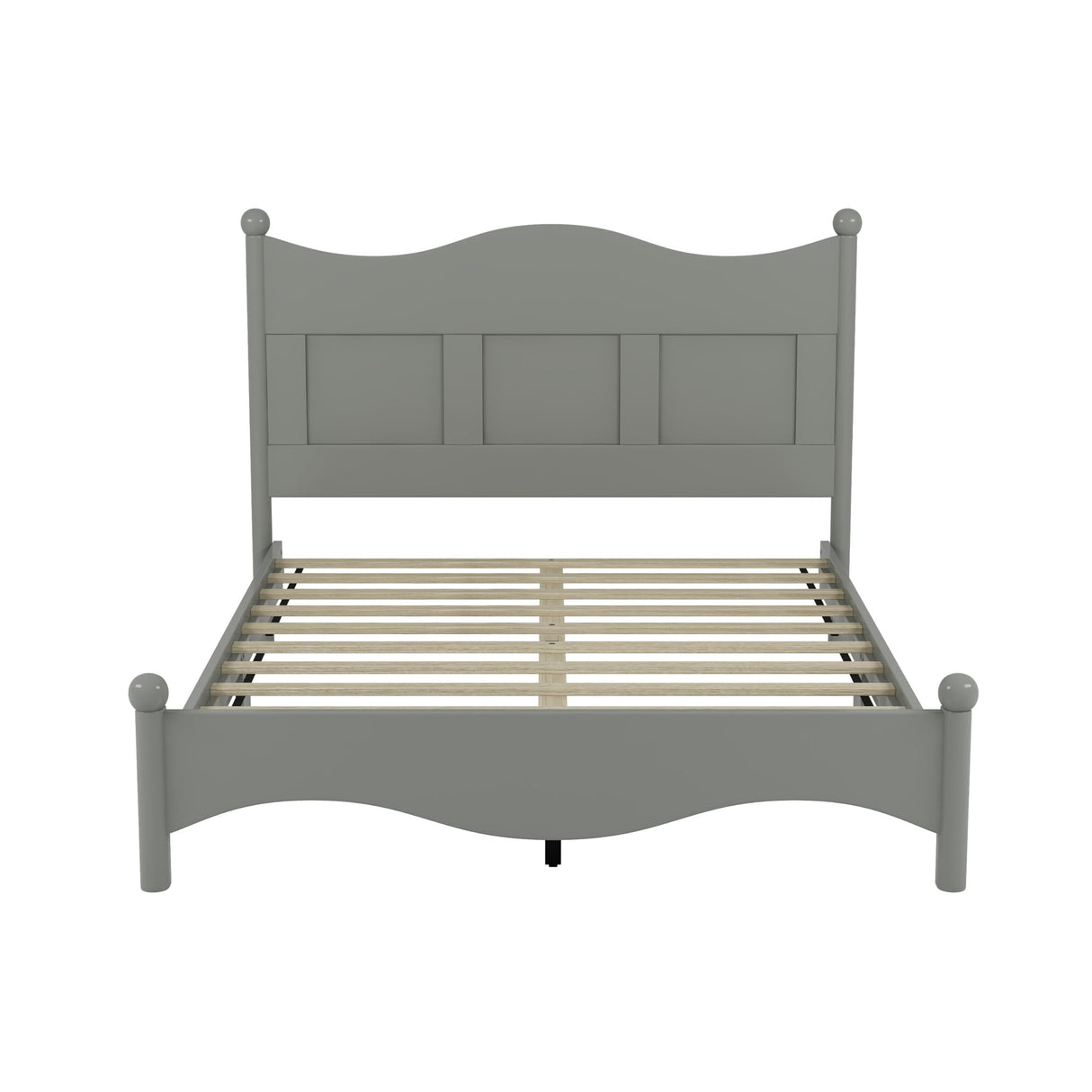 Queen Size Wood Bed, Retro Platform Bed Frame with Victorian Headboard & Footboard
