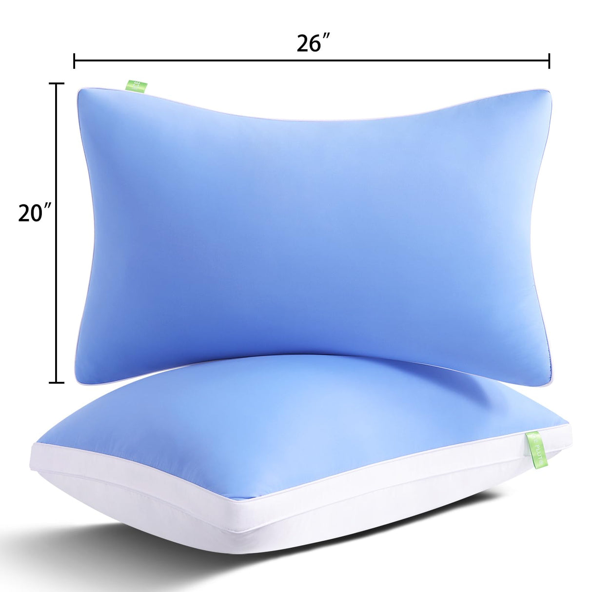 Cooling Bed Pillows Standard Size Set of 2, Cool for Hot Sleepers, Soft Gusseted Hotel Down Alternative Pillow 2 Pack for Side Back Stomach Sleeper, Supportive, Pain Relief, Icy Blue, 20" x 26"