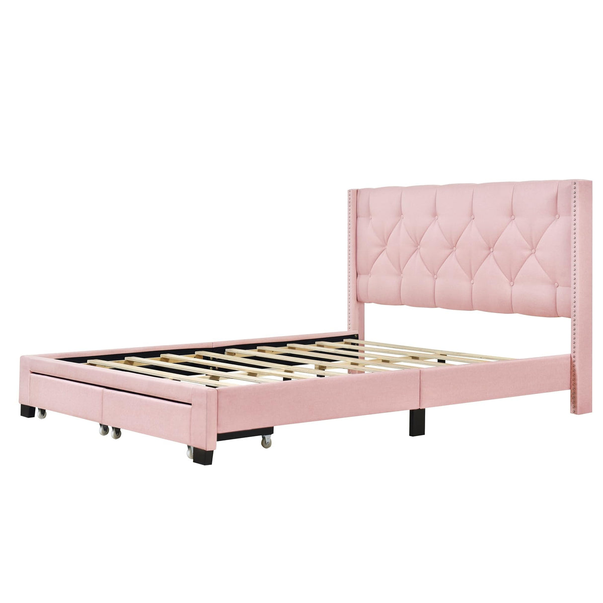 Platform Bed with Two Drawers Pink