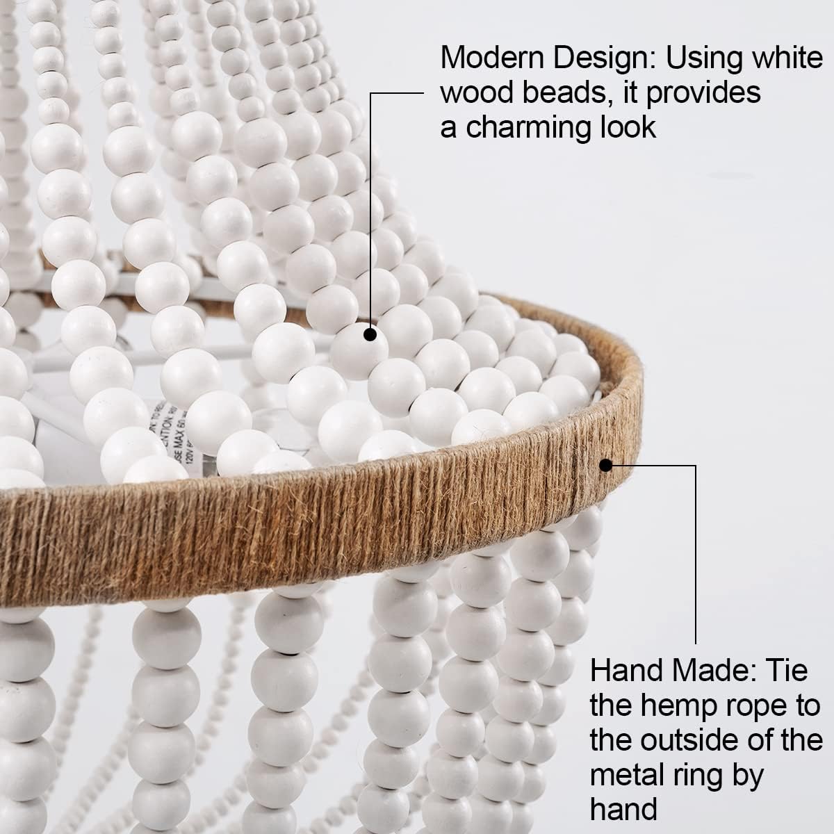 4 Lights Wood Beaded Farmhouse Chandelier with Tassels Bohemia Antique Rustic