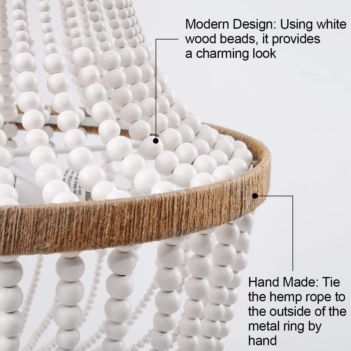 4 Lights Wood Beaded Farmhouse Chandelier with Tassels Bohemia Antique Rustic