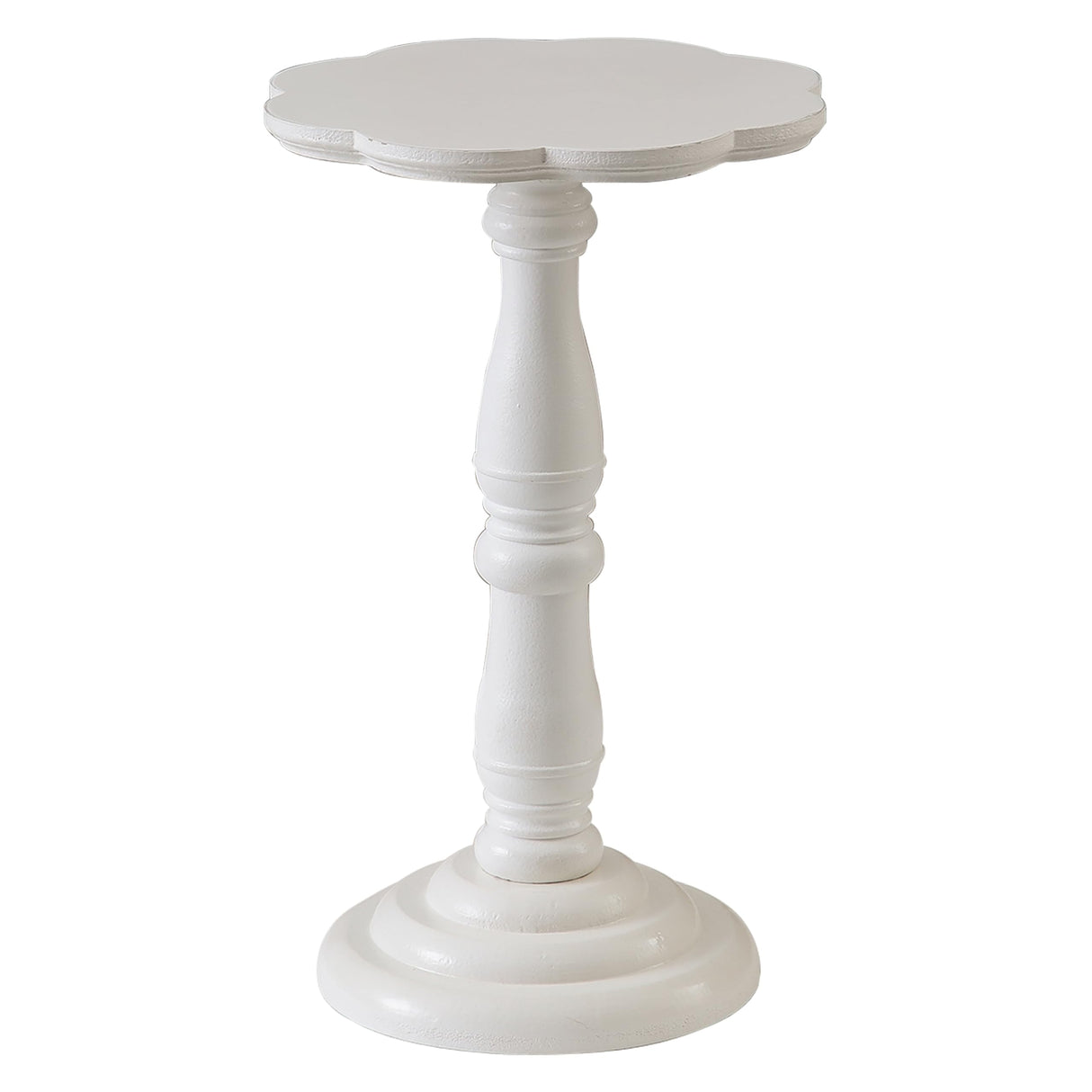 White Round Small Pedestal Side Table 19" Tall, Wooden Drink Tables for Small Spaces