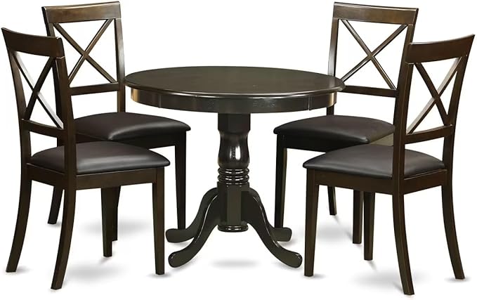 Antique 5 Piece Kitchen Set for 4 Includes a Round Table with Pedestal and 4 Faux Leather